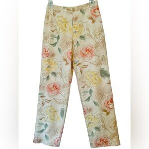 Talbots Petites Womens Size 2 Buttercream Floral Lined Silk Cotton Dressy Pants